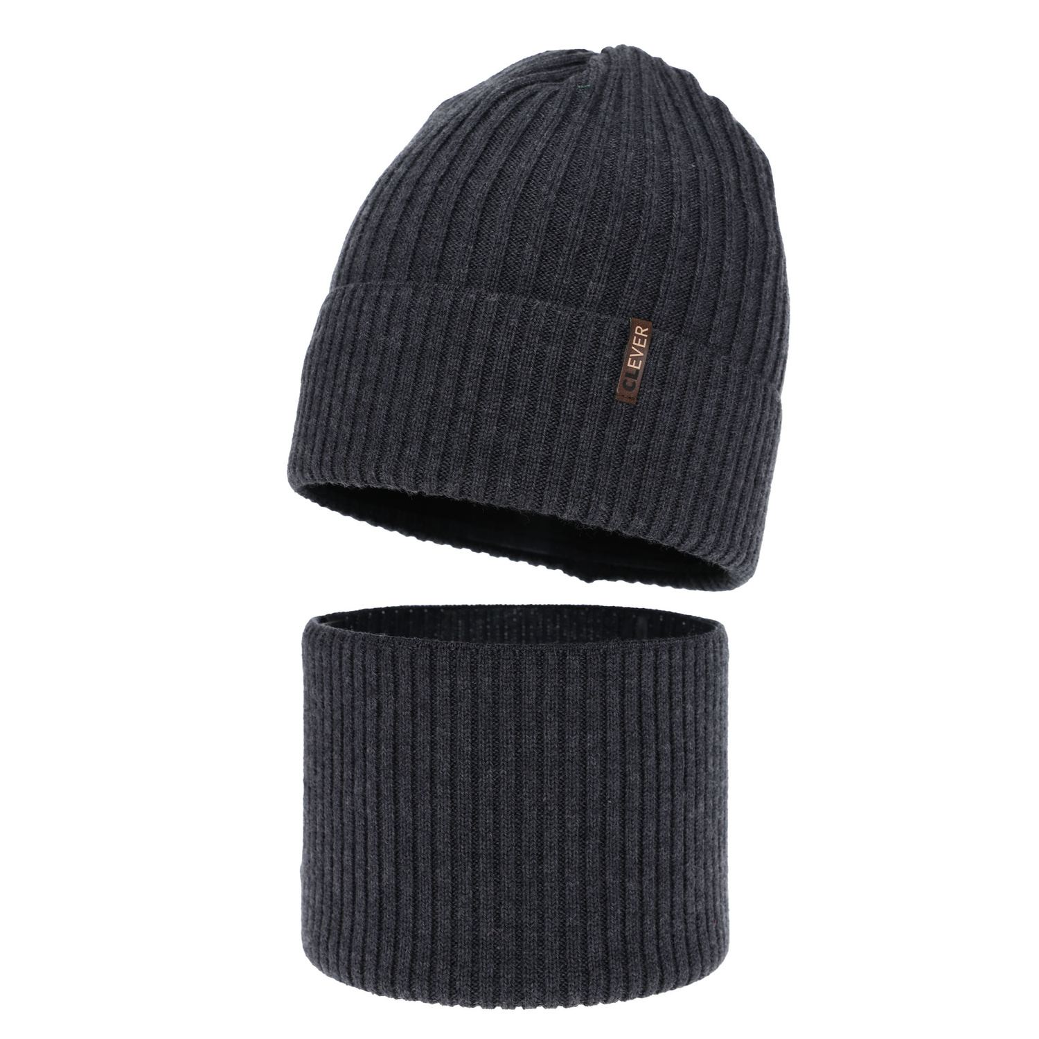 Czapka i komin dla chłopca, zimowy komplet, ciemnoszary, 100% wełniany merino, Gizmo
