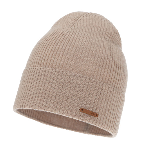 Czapka jesienna, zimowa damska, beżowa, 100% wełniana merino, Flerra