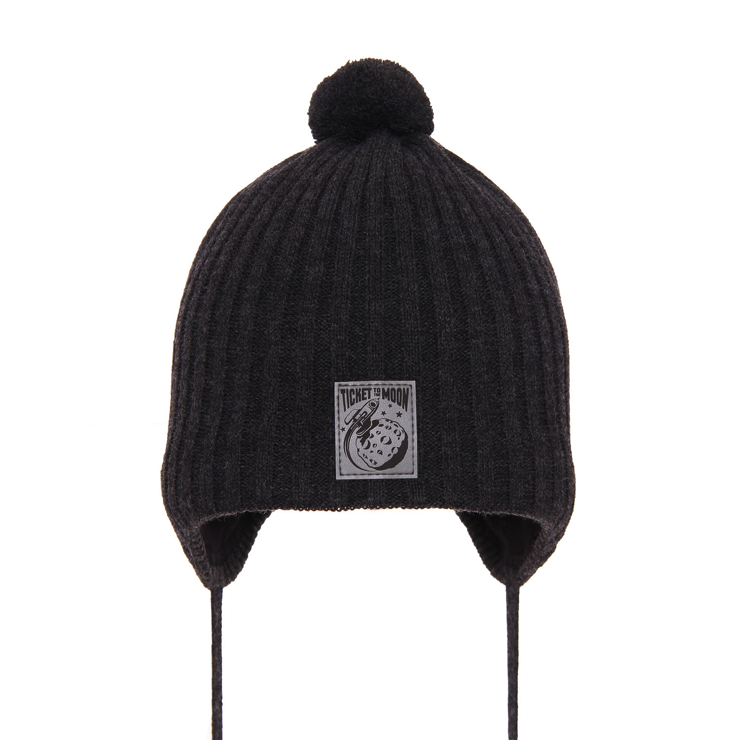 Czapka jesienna, wiosenna dla chłopca, ciemnoszara, wiązana, z pomponem Cyspin