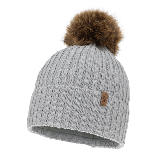 Czapka zimowa damska, szara, z wełną merino, Zamira