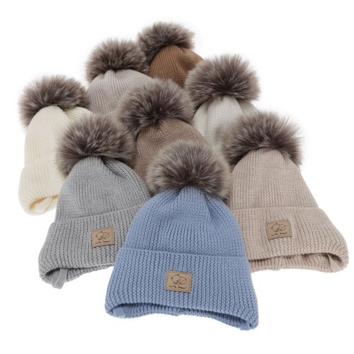 Czapka zimowa dla chłopca, wiązana, 100% wełniana merino, szara Jergen