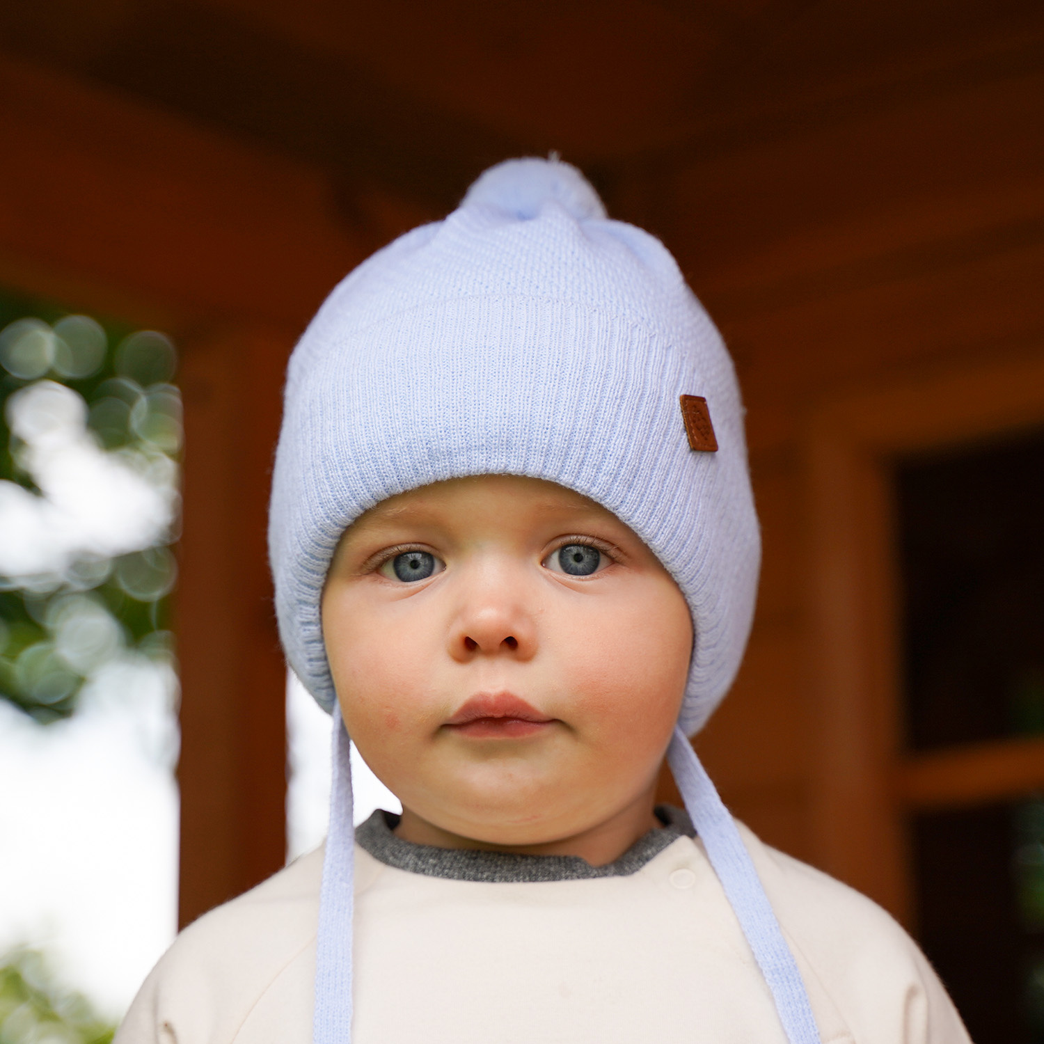 Czapka jesienna, wiosenna dla chłopca, niebieska, wiązana Halmin