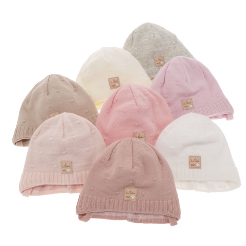 Czapka jesienna, wiosenna dla dziewczynki, kremowa, wiązana Celine