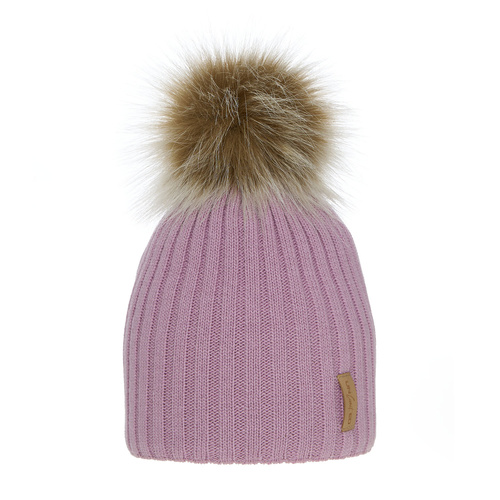 Czapka zimowa dla dziewczynki, fioletowa, z pomponem Werbena