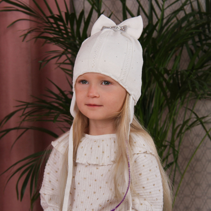 Czapka jesienna, wiosenna dla dziewczynki, różowa, wiązana Aniela