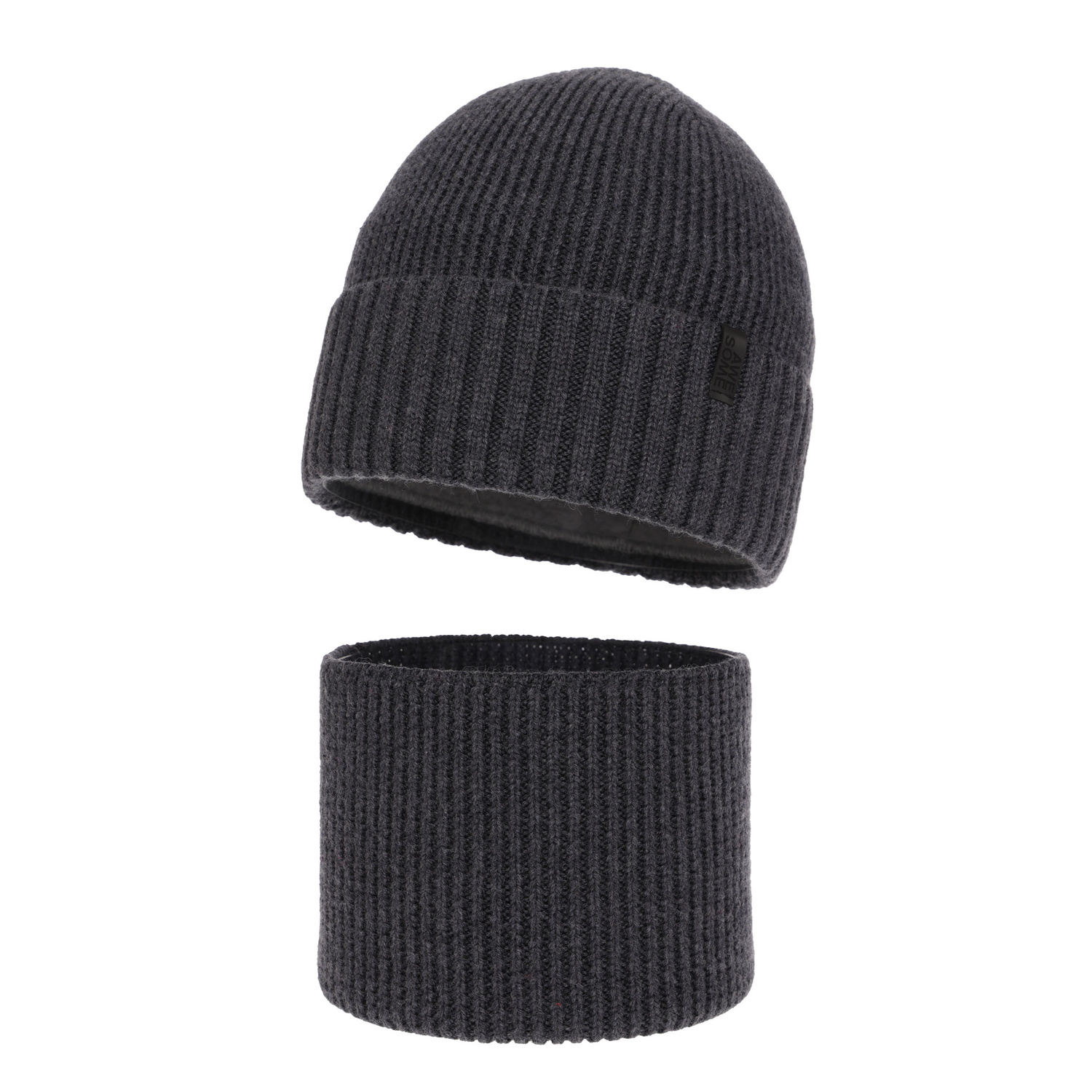 Czapka i komin dla chłopca, zimowy komplet, 100% wełniany merino, z podszyciem z wełny merino, szary Harbin