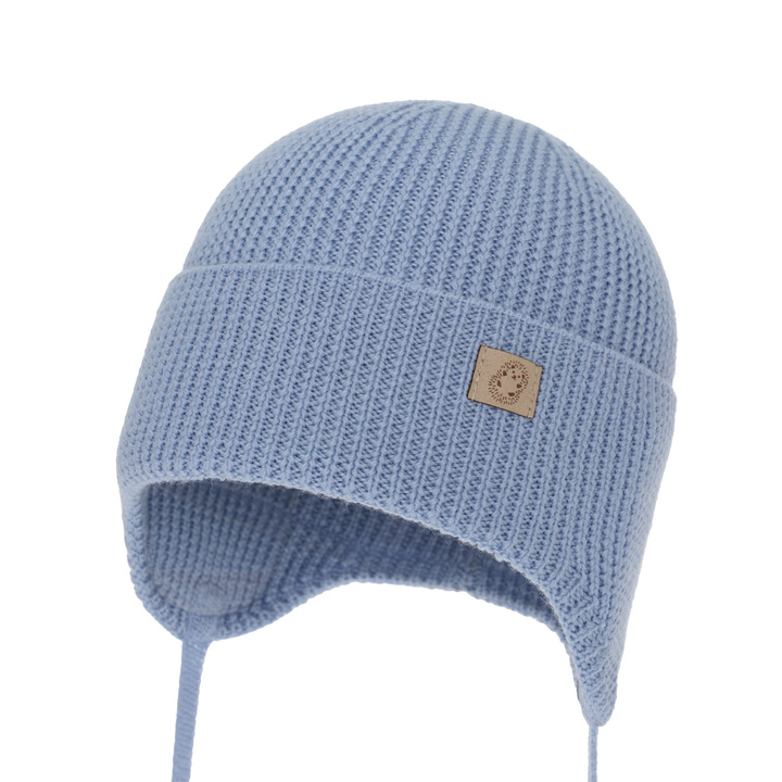 Czapka jesienna, wiosenna dla chłopca, 100% wełniana merino, wiązana, błękitna Bakadi