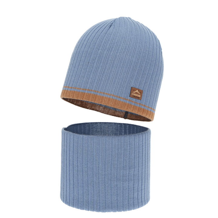 Czapka i komin dla chłopca jesienny, wiosenny komplet, z bawełną, jasnoniebieski Eirik