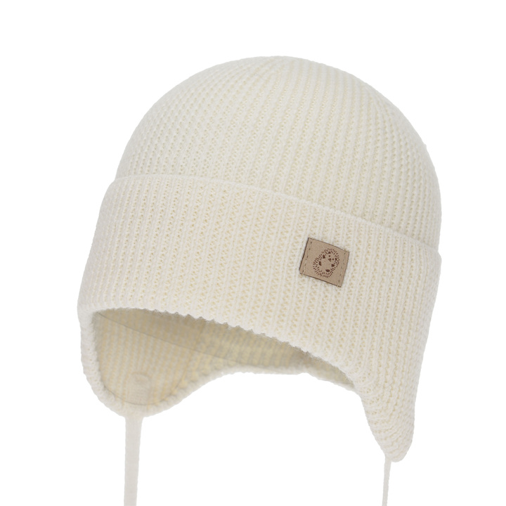 Czapka jesienna, wiosenna dla chłopca, 100% wełniana merino, wiązana, kremowa Bakadi