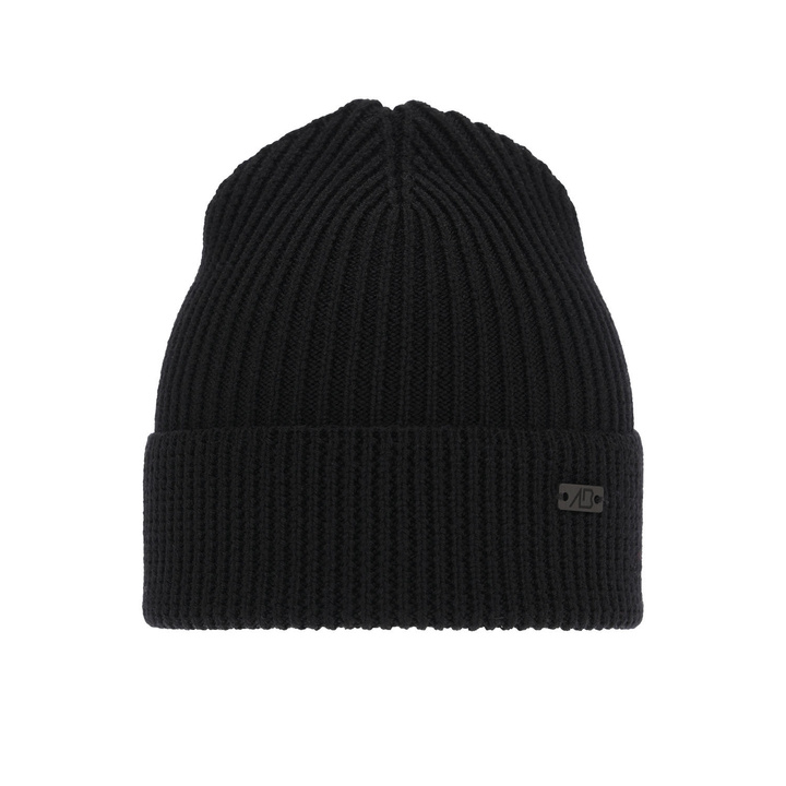 Czapka zimowa męska, czarna, 100% wełniana merino Owen