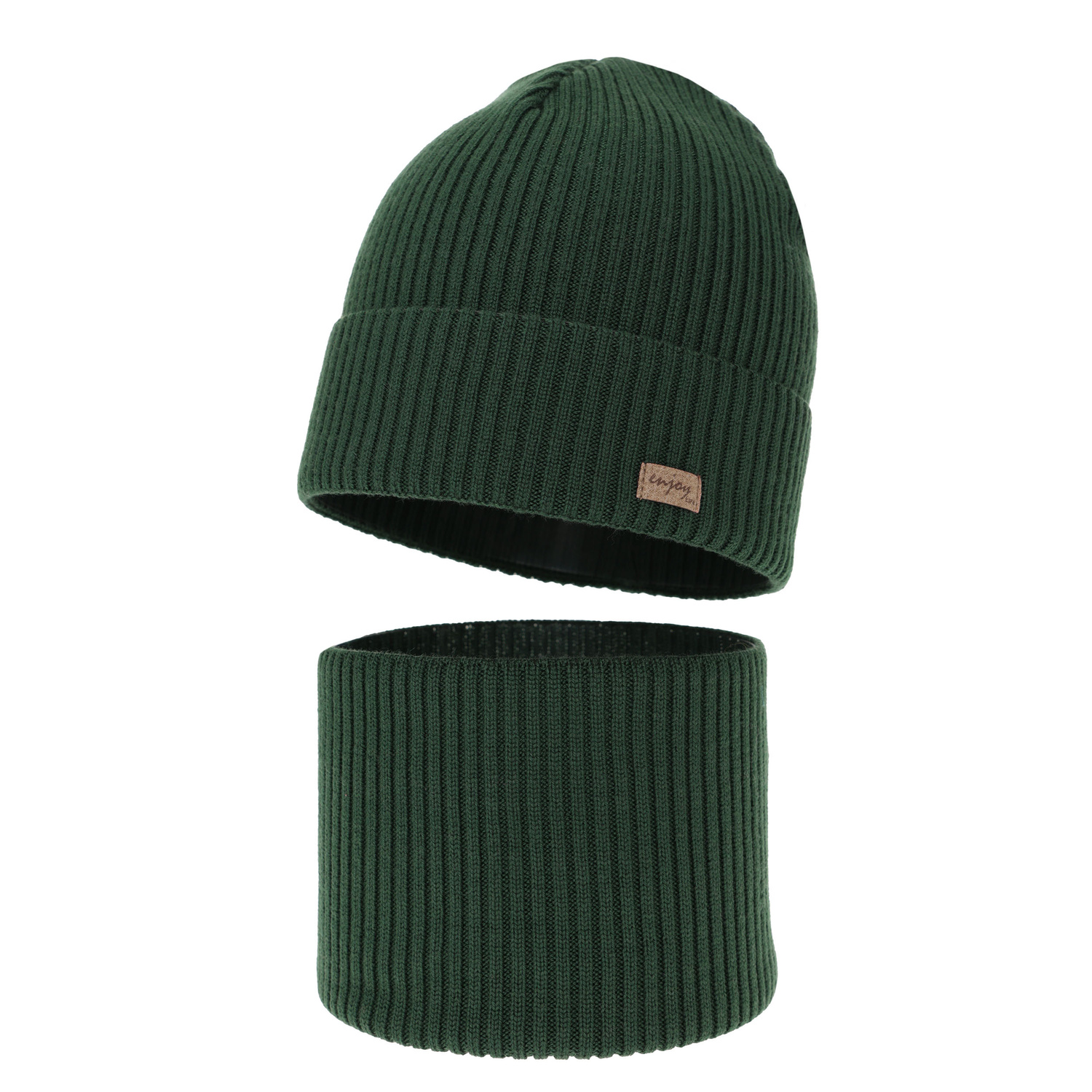Czapka i komin dla chłopca jesienny, wiosenny komplet, zielony, 100% wełniany merino Intro
