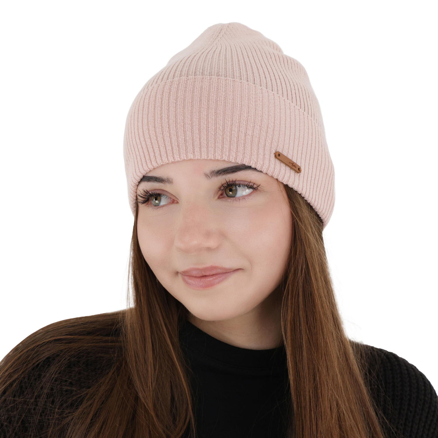 Czapka jesienna, zimowa damska, różowa, 100% wełniana merino, Flerra