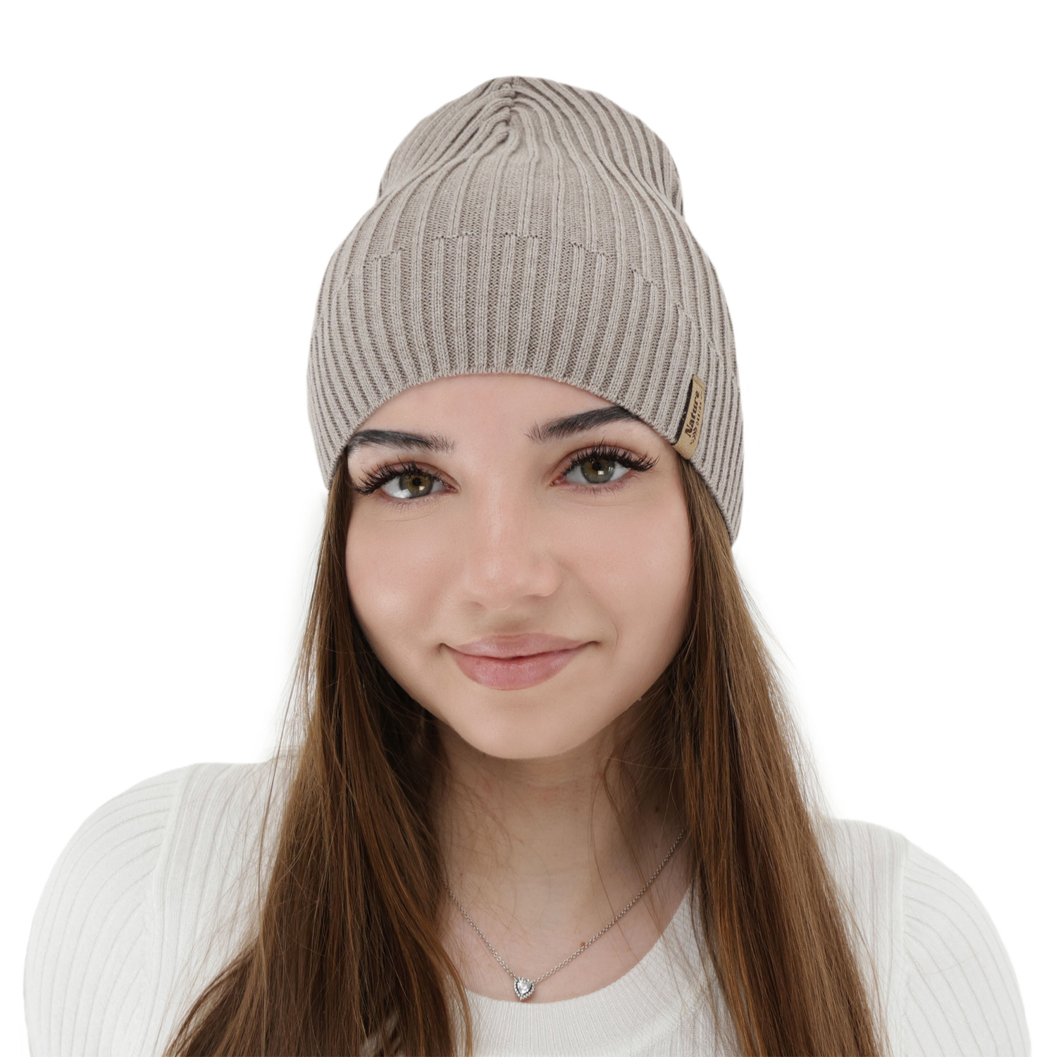 Czapka damska wiosenna, jesienna, z bawełną, ciemnobeżowa, Mirona