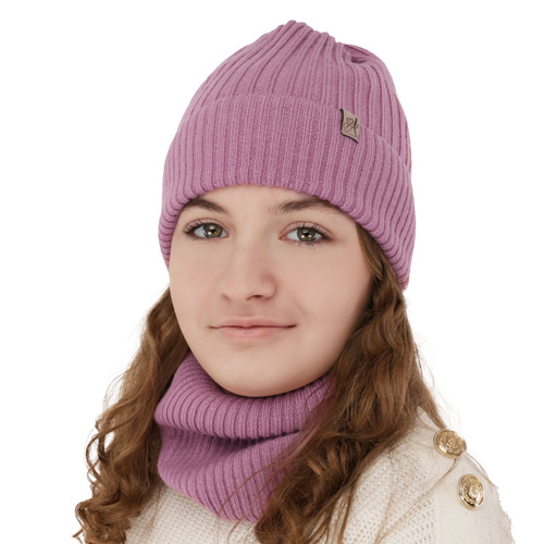 Czapka i komin dla dziewczynki, zimowy komplet, biały, 100% wełniany merino, Patricia