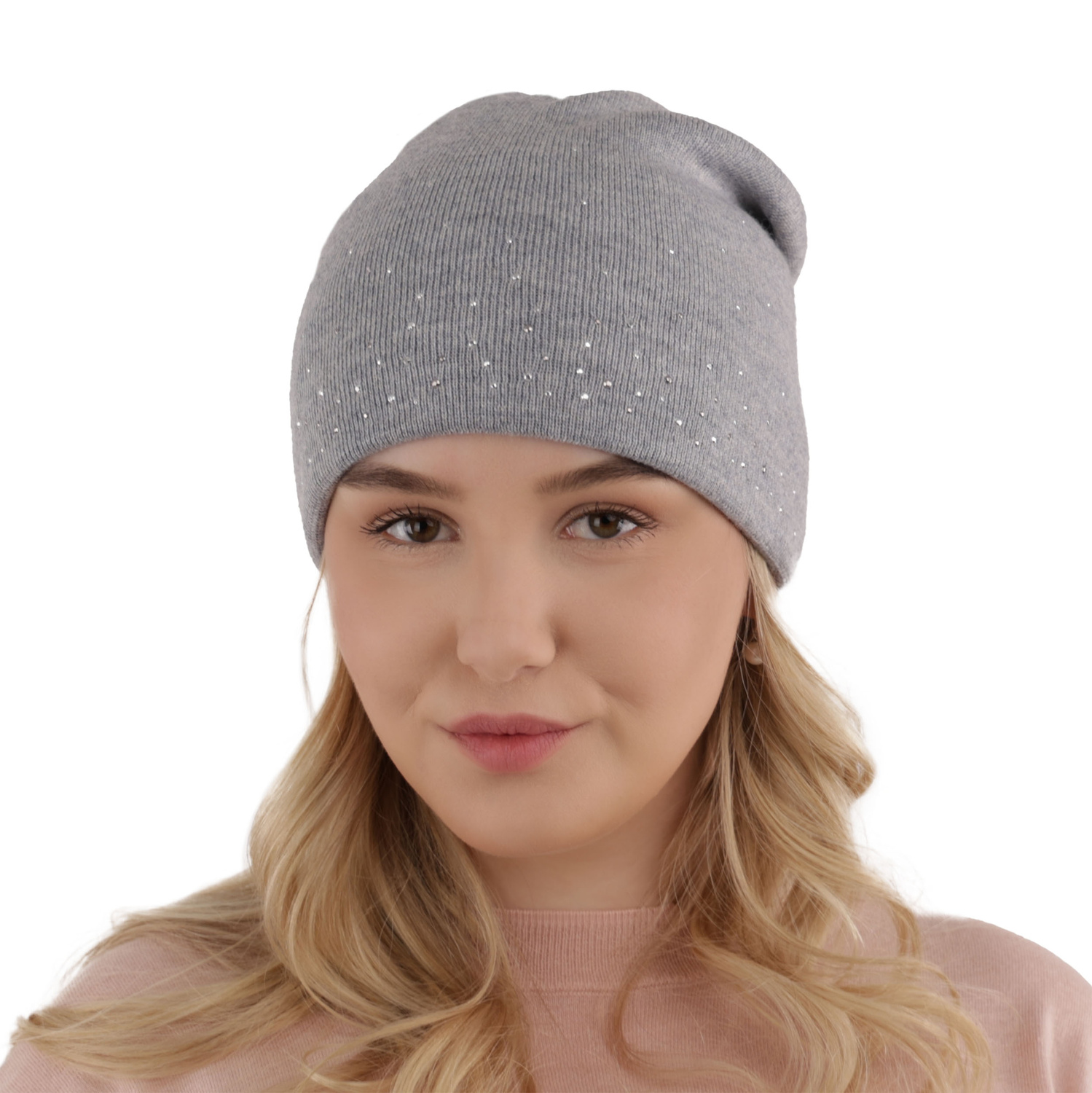 Czapka zimowa damska, różowa, z wełną merino, Minerwa