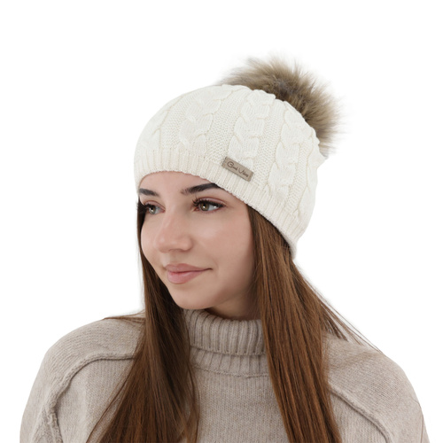 Czapka zimowa damska, camel, z wełną merino Bafi