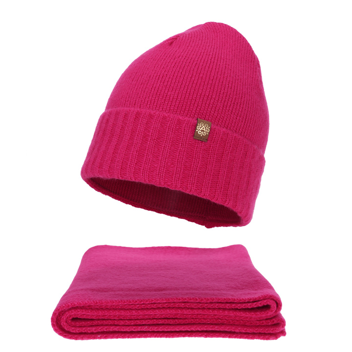 Czapka i szalik damski, zimowy komplet, amarant, Shasta