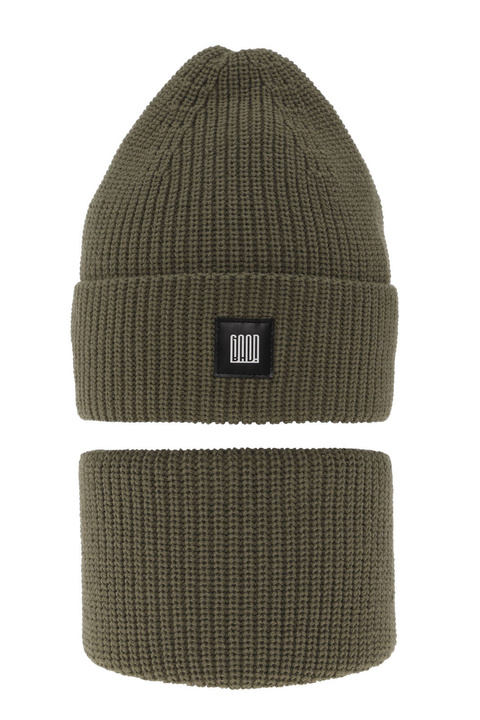 Czapka i komin dla chłopca zimowy komplet, khaki Amadeo