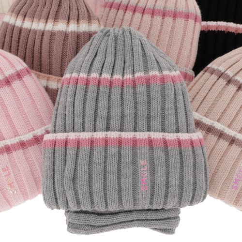 Czapka i komin dla dziewczynki zimowy komplet, szary, z nadrukiem Judit