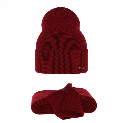 Czapka i szalik damski zimowy komplet, bordowy, 100% wełniany merino Melpomena