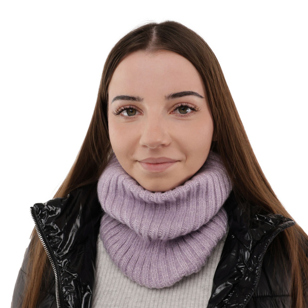 Komin zimowy damski fioletowy wełniany merino Besta