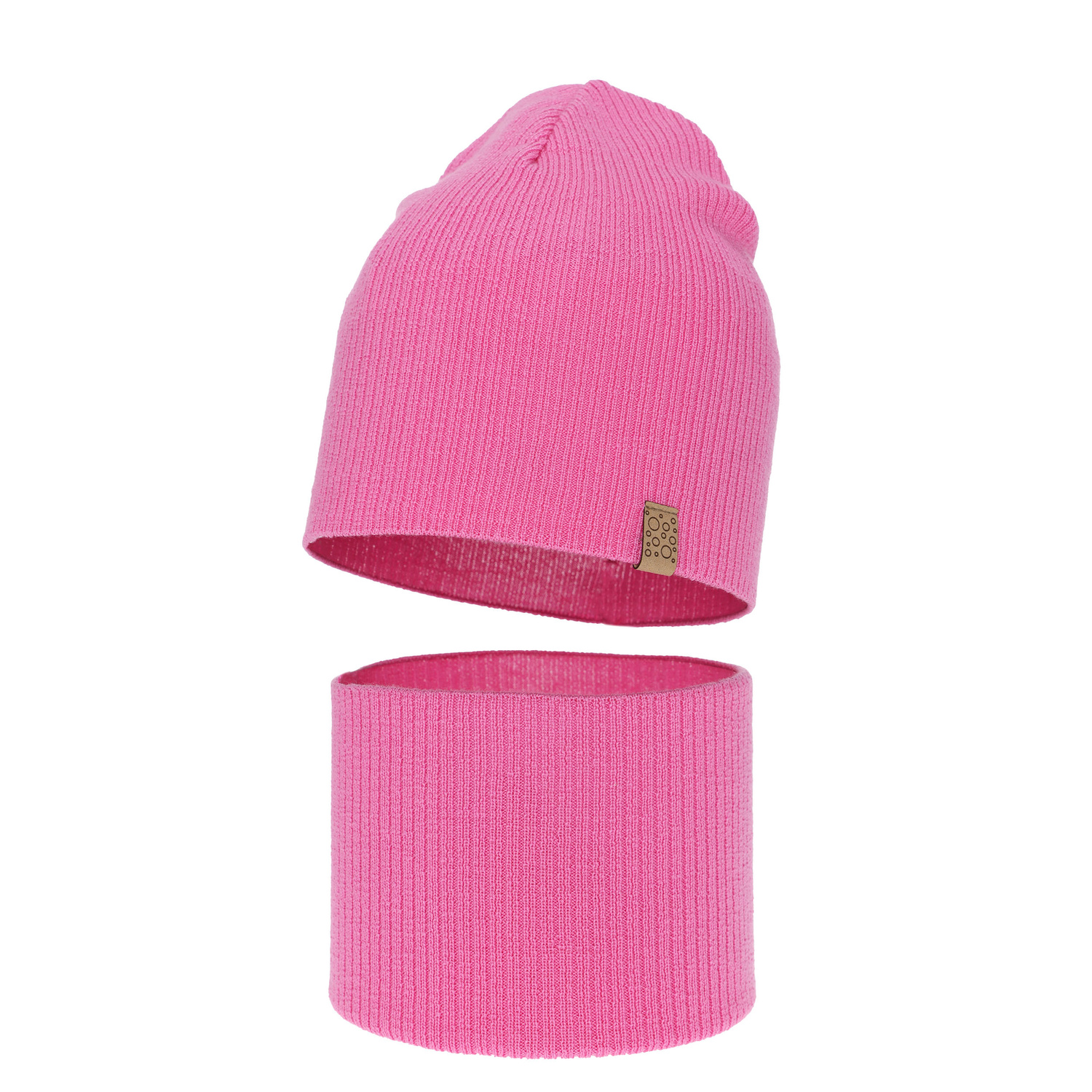 Czapka i komin dla dziewczynki jesienny, wiosenny komplet, różowy, 100% wełniany merino Ricona