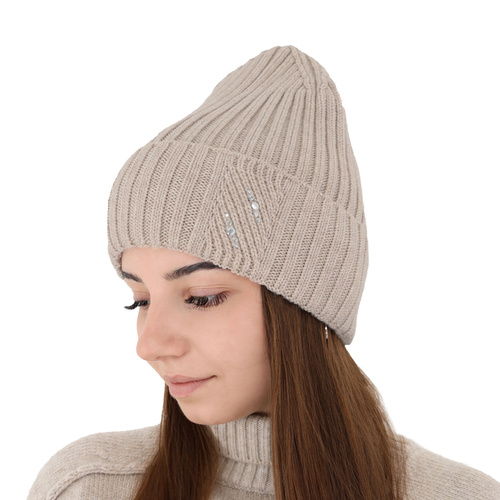 Czapka zimowa damska, brązowa, 100% wełniana merino Ariga