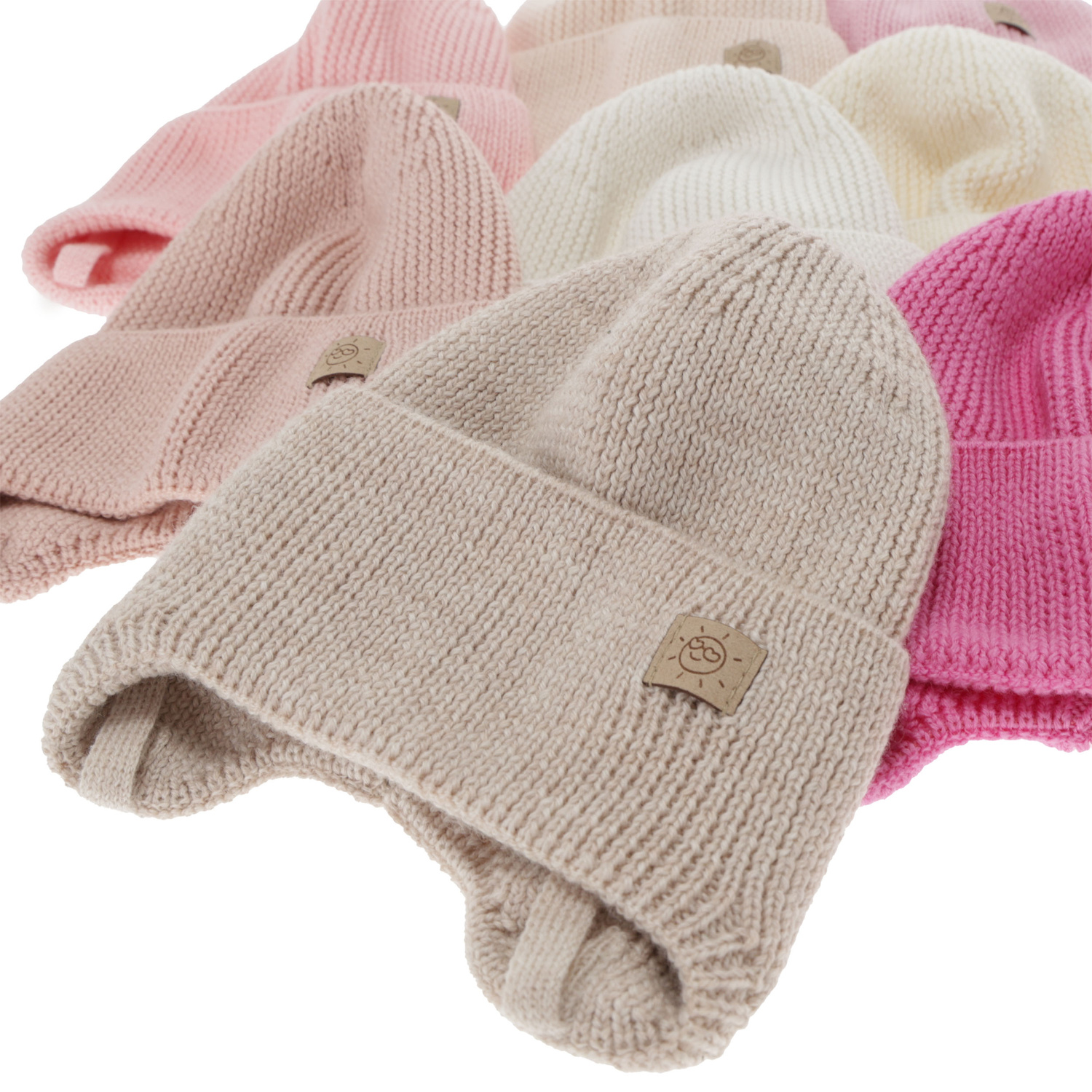 Czapka zimowa, jesienna, wiosenna dla dziewczynki, 100% wełniana merino, wiązana, biała Bafra