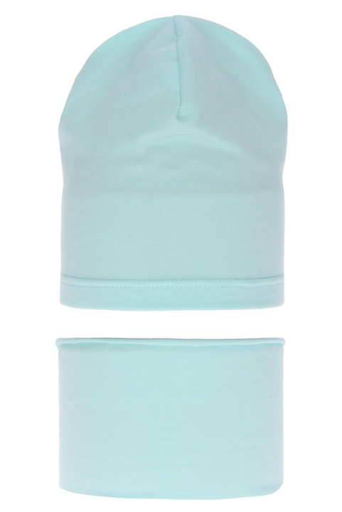 Czapka i komin dla dziewczynki jesienny, wiosenny komplet, miętowy, bawełniany Hazelka