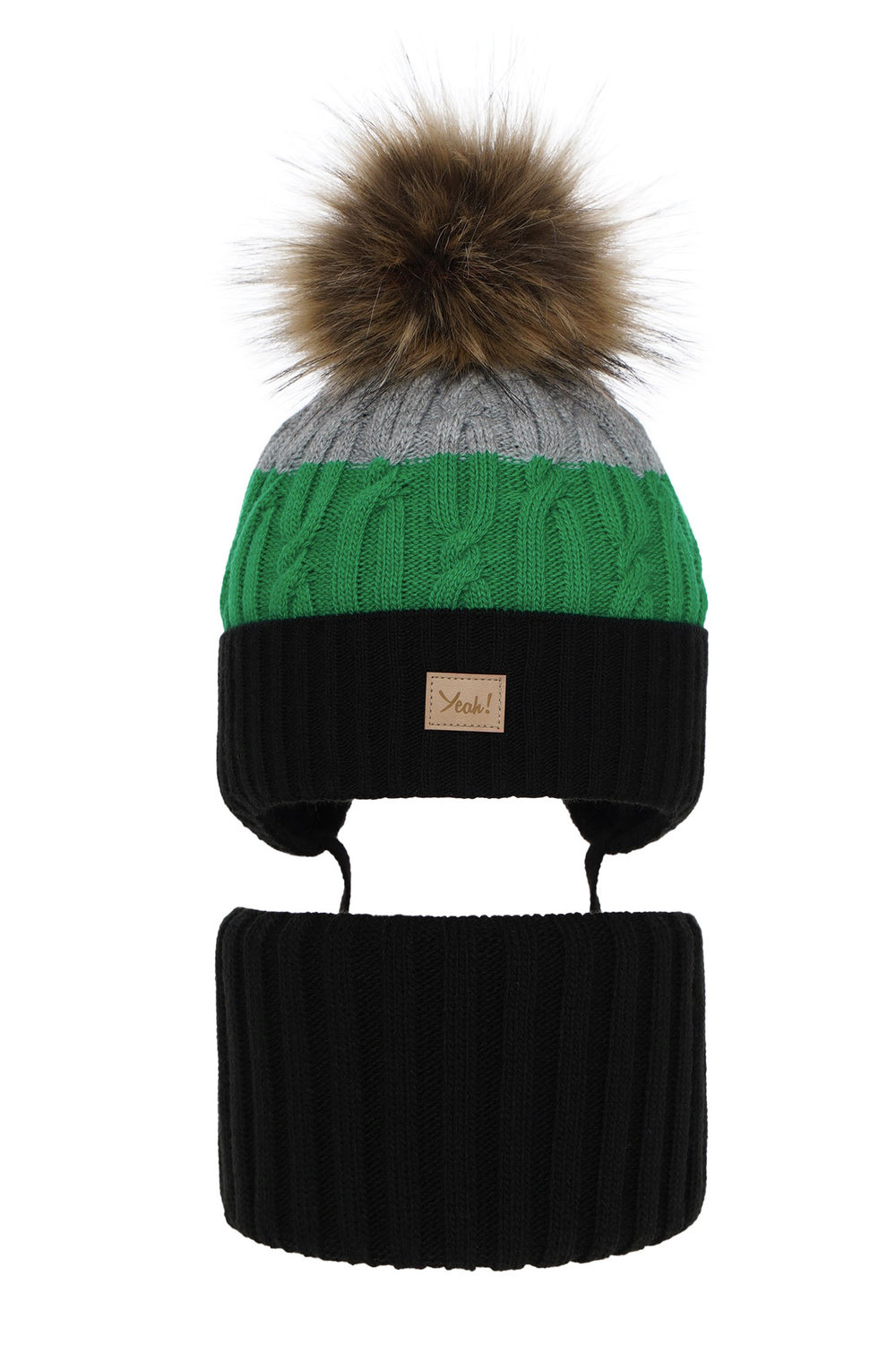 Czapka i komin dla chłopca zimowy komplet, czarny, z pomponem Maxwell