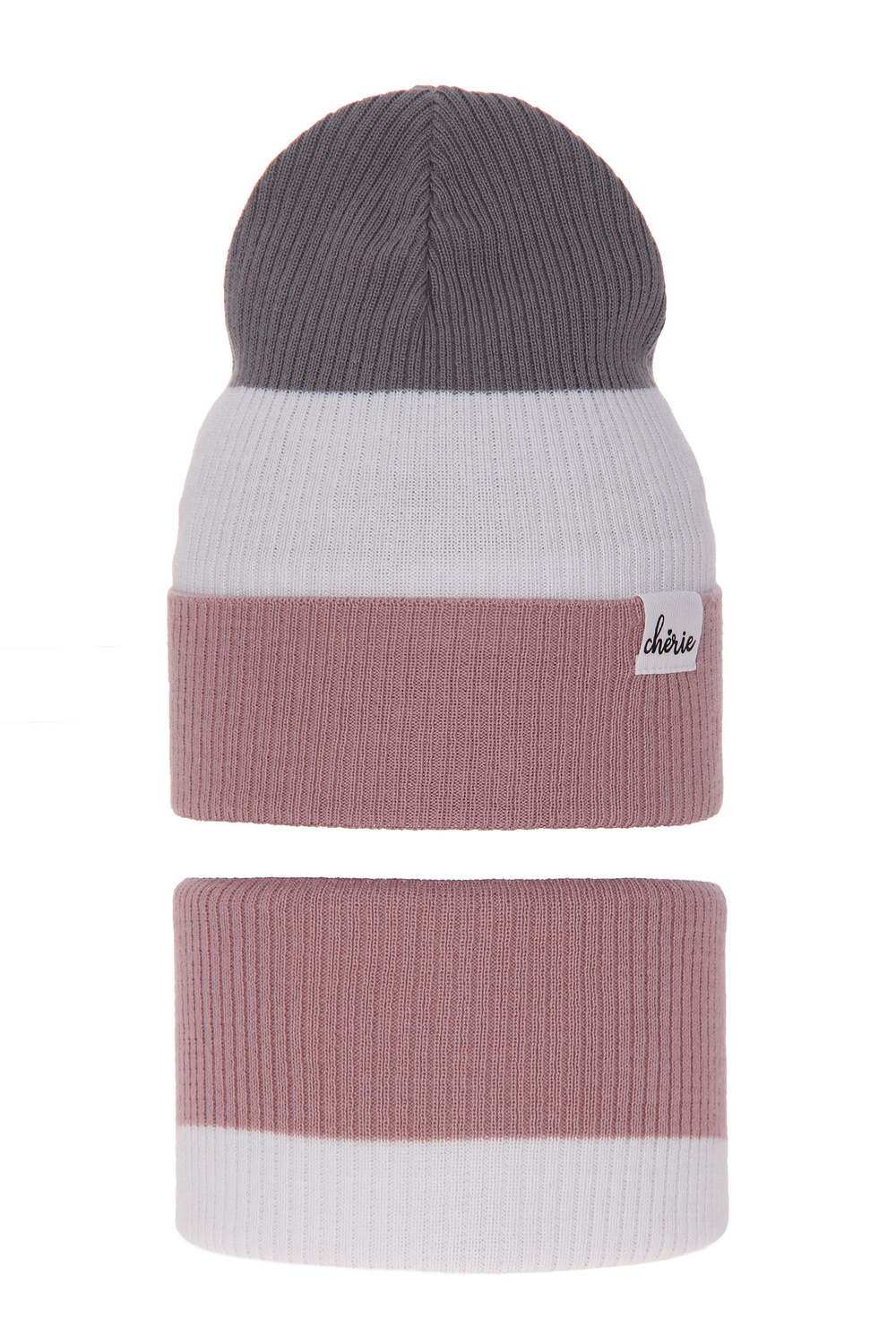 Czapka i komin dla dziewczynki jesienny, wiosenny komplet, z bawełną, wrzosowy Dalila