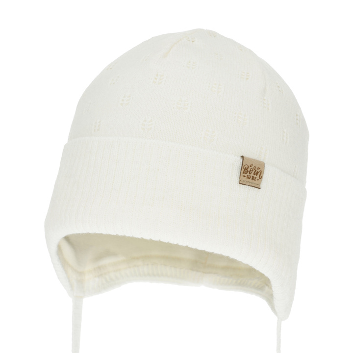 Czapka jesienna, wiosenna dla dziewczynki, kremowa, wiązana, Froya