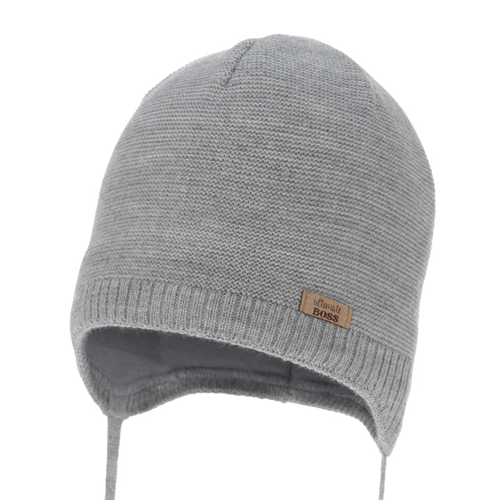 Czapka jesienna, wiosenna dla chłopca, szara, wiązana Valdis