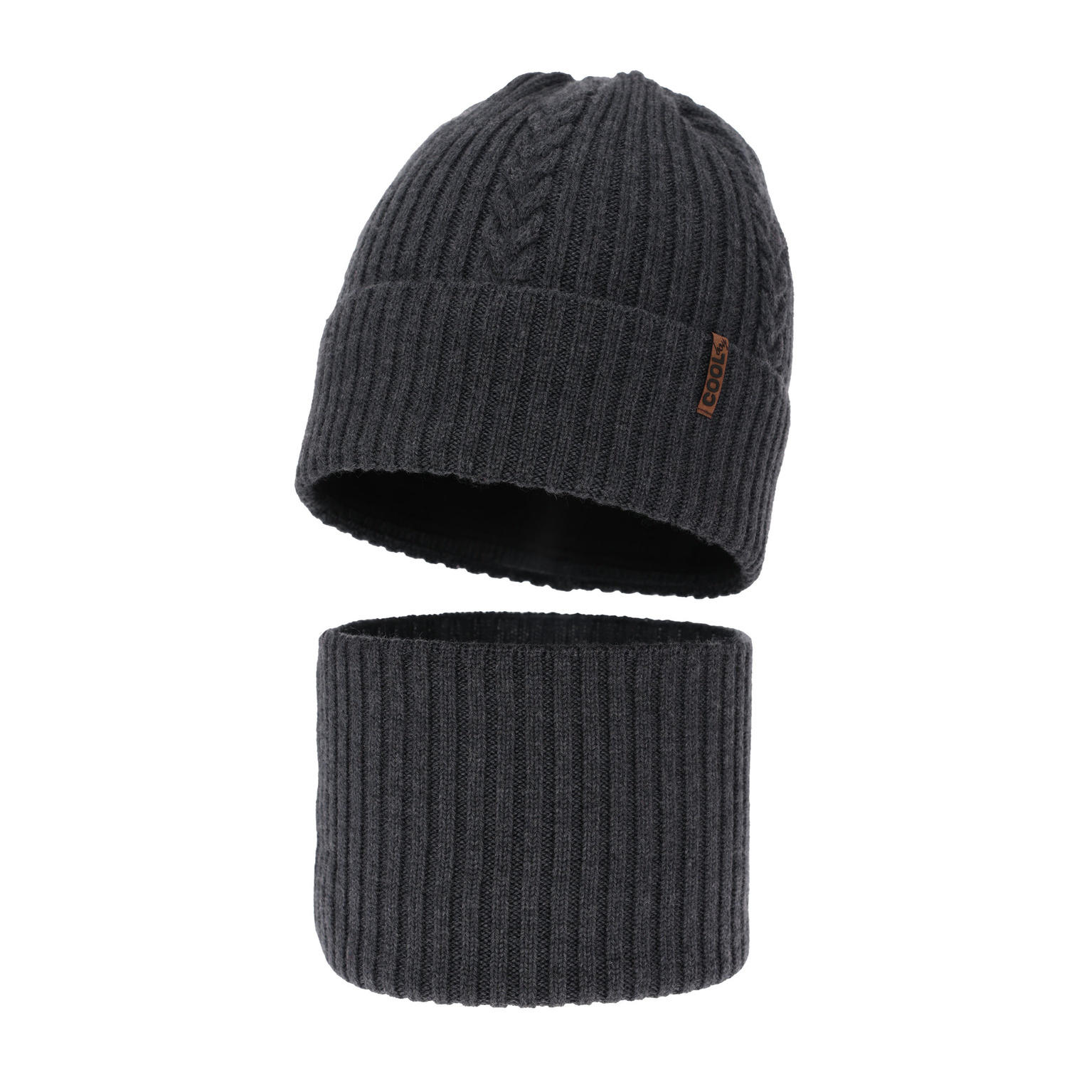 Czapka i komin dla chłopca zimowy komplet, ciemnoszary, 100% wełniana merino Wilson
