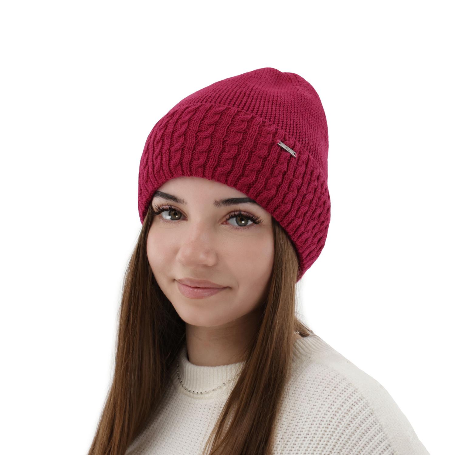 Czapka zimowa damska, różowa, z wełną merino Febe