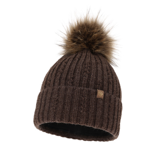 Czapka zimowa damska, brązowa, z pomponem Savona