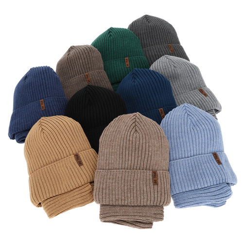 Czapka i komin podszyty bawełną dla chłopca zimowy komplet, niebieski, z wełną merino, Colton