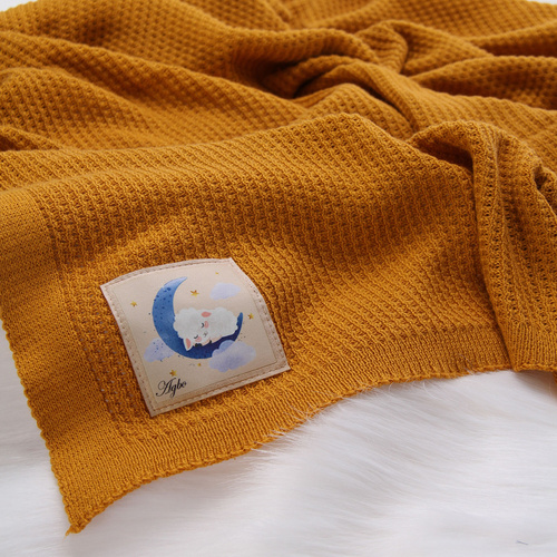 Kocyk Bambusowo-bawełniany dla dziecka, niemowlaka, musztardowy, delikatny Bambini