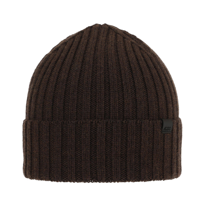 Czapka zimowa męska, brązowa, 100% wełniana merino Nathan