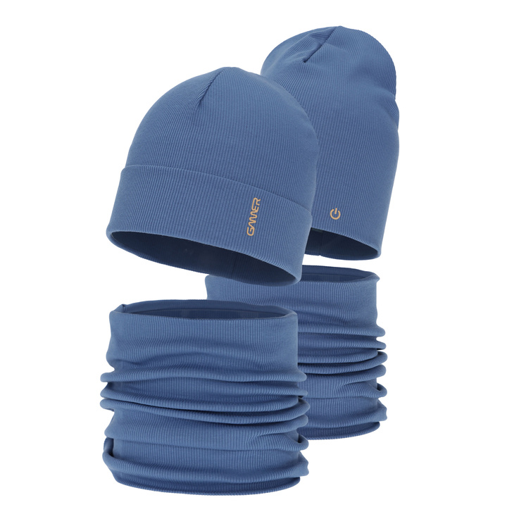 Czapka i komin dla chłopca, jesienny, wiosenny komplet, bawełniany, niebieski Desider