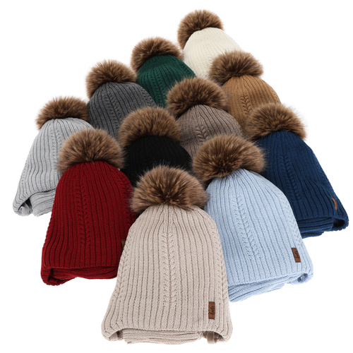 Czapka i komin dla chłopca zimowy komplet, camel, z wełną merino, wiązany Zongo