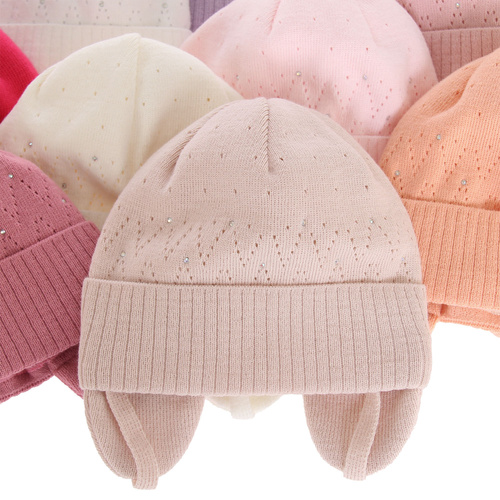 Czapka jesienna, wiosenna dla dziewczynki, różowa, wiązana Apka