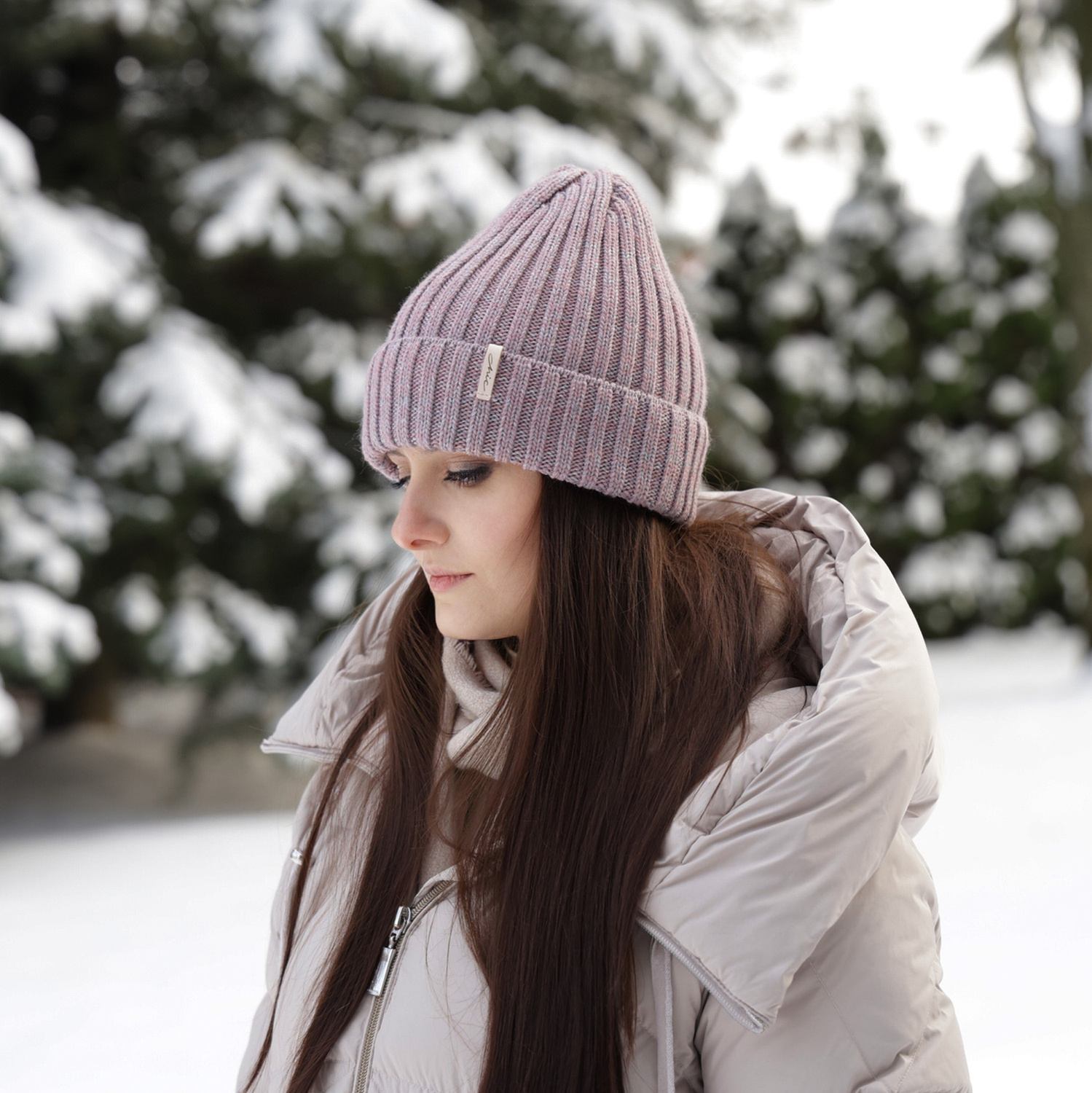 Czapka zimowa damska, kremowa, z wełną merino Missi