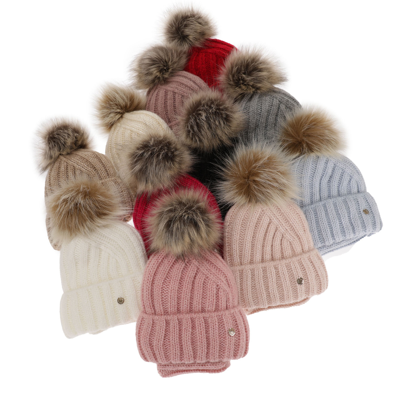 Czapka i komin dla dziewczynki zimowy komplet, kremowy, z pomponem Polaris