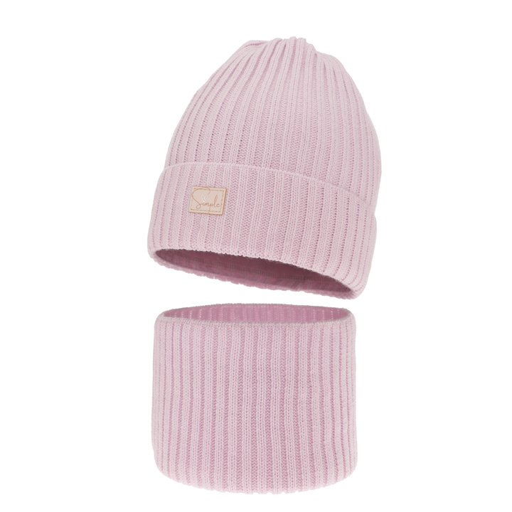 Czapka i komin dla dziewczynki zimowy komplet, liliowy Tampa