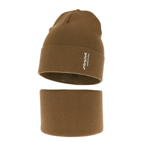 Czapka i komin dla chłopca jesienny, wiosenny komplet, z bawełną, camel Timothe