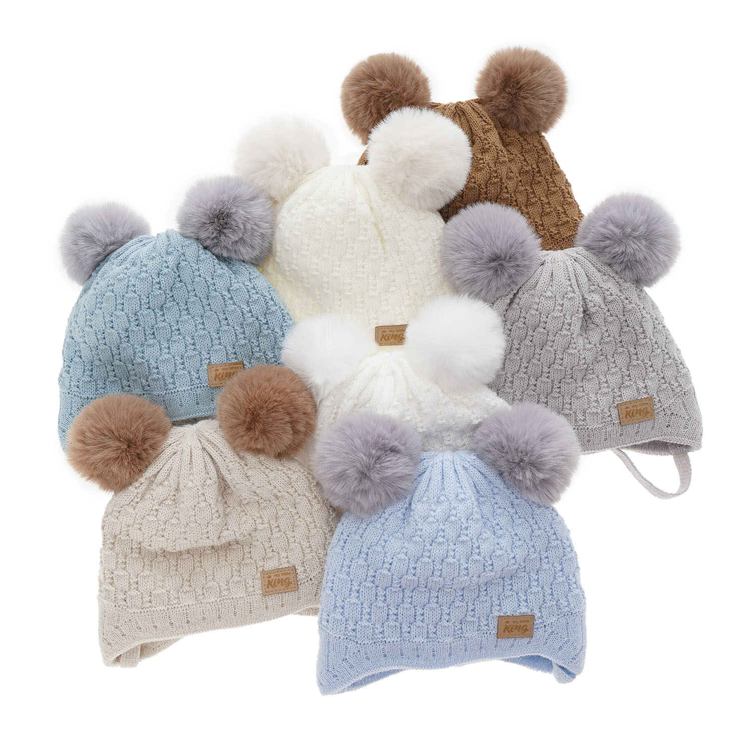 Czapka zimowa dla chłopca, camel, z dwoma pomponami, wiązana Enzo