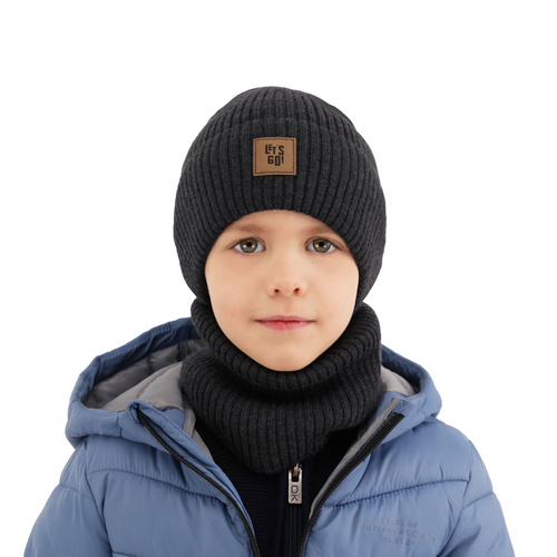 Czapka i komin dla chłopca, jesienny, wiosenny komplet w kolorze camel 100% wełniany merino Vanto