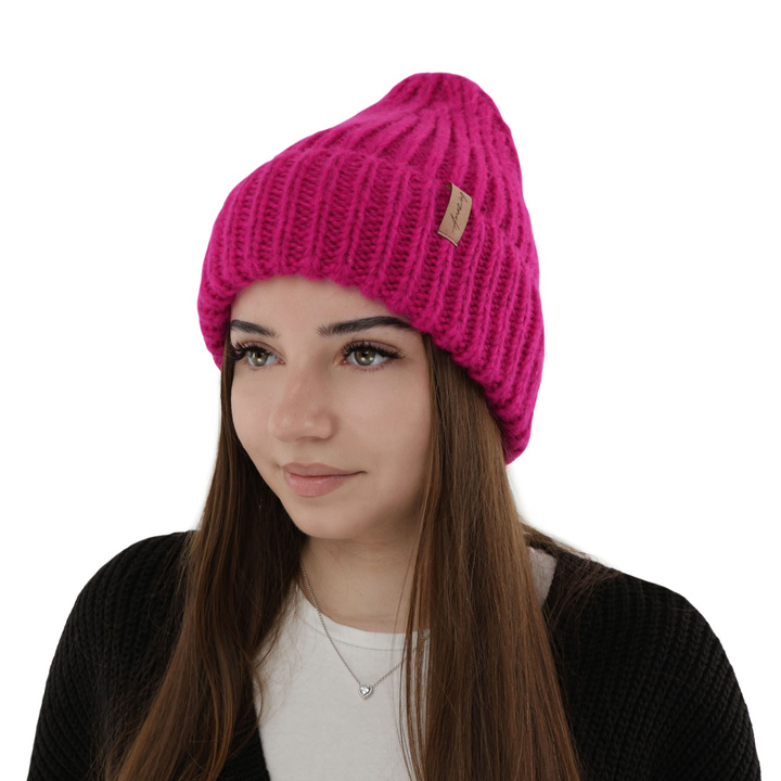 Czapka zimowa damska, szara, z wełną merino Caro