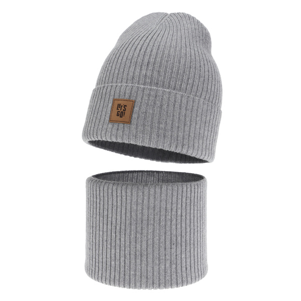 Czapka i komin dla chłopca, jesienny, wiosenny komplet szary 100% wełniany merino Vanto